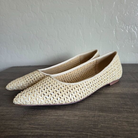 Sam Edelman Wanda Woven Raffia Pointed Toe Ballet Flats Ivory/Natural Womens 8.5 - Picture 12 of 12